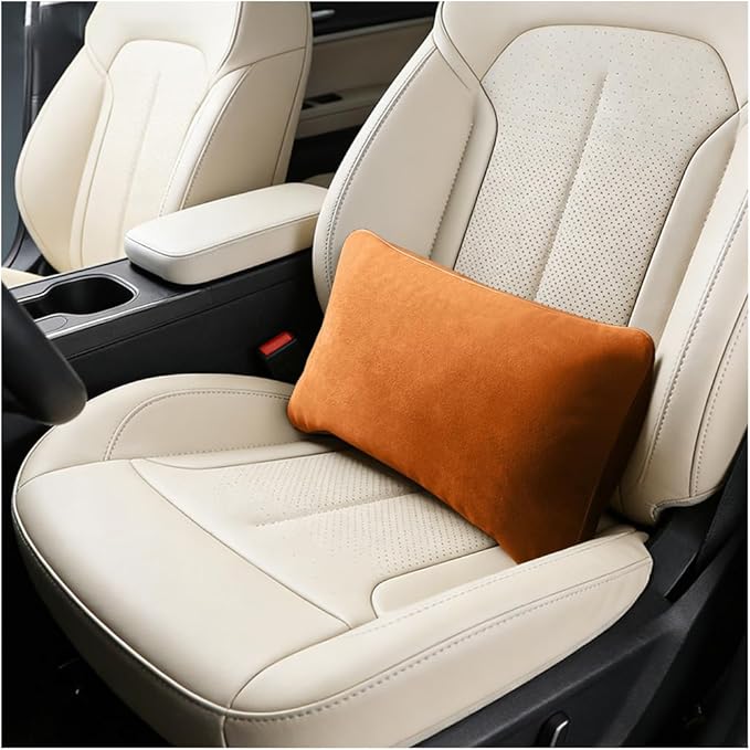 Car Lumbar Support Pillow, Suede Leather Vehicle Driving Seat Lumbar Support Pillow for Lower Back Pain Relief, Auto Interior Back Cushion Pad, Universal for SUV Sedan Truck (Orange/Yellow)