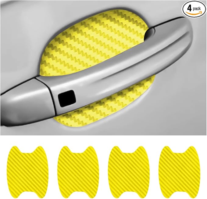4PCS Car Handle Cup Stickers, Carbon Fiber Scratch Auto Protective Film, Non-Marking Bowl Protector, Universal for Most Cars, SUV, Van (Yellow/4PCS)
