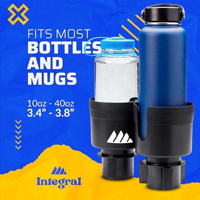 Integral Hydro Expander - Car Cup Holder Expander Organizer with Adjustable Base - Rubber Tabs Hold Most 32 - 40 oz Bottles and Large Cups