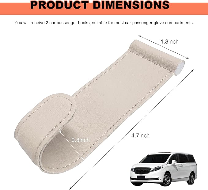 2 PCS Car Co-Pilot Glovebox Hooks, Anti-Scratch Leather Auto Glove Box Storage Hangers, Vehicle Glovebox Organizer Passenger Seat Hanging Hooks for Handbag Purse Umbrellas (Beige)