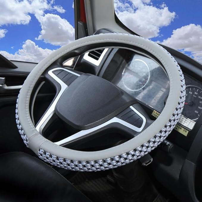 Size 16-20 Inch Ice Silk Ventilation Multi-Style Comfy Grip Steering Wheel Cover for Truck, Bus, Big Rig Trucker,SUV， Anti-Slip Design 16-20 Inch (Gray, 20)
