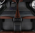 Custom Fit Car Floor Mats by SARAHS - Waterproof PU Leather Full Coverage for Most Cars, SUVs, and Trucks - Automotive Liners to Protect Vehicle Interior Floor Accessories (Black Beige Stripe)