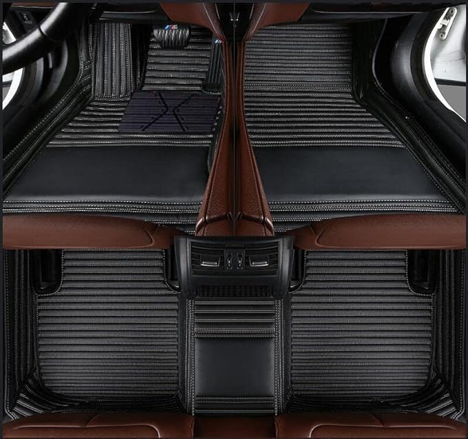 Custom Fit Car Floor Mats by SARAHS - Waterproof PU Leather Full Coverage for Most Cars, SUVs, and Trucks - Automotive Liners to Protect Vehicle Interior Floor Accessories (Black Beige Stripe)