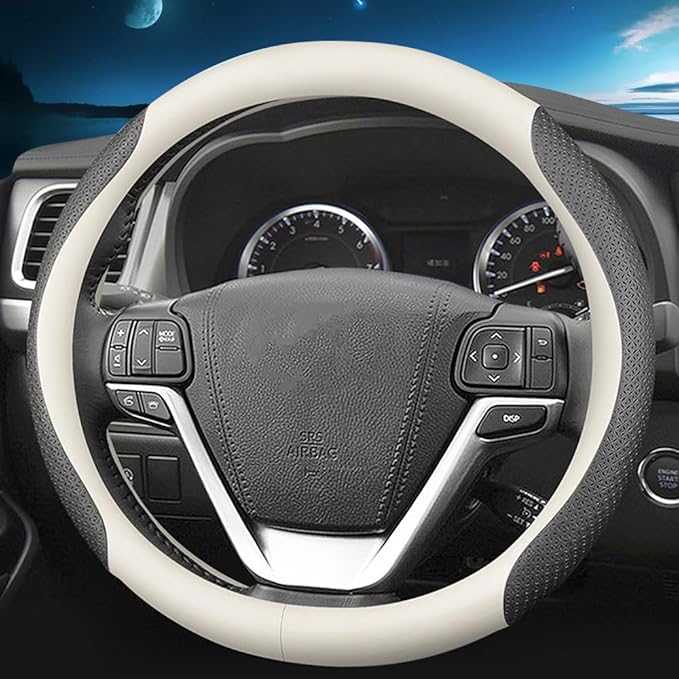 HAOTULE Nappa Leather Slim Stylish Steering Wheel Cover,for Toyota Steering Wheel Cover Interior Conversion (White)