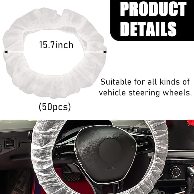 50PCS Disposable Car Steering Wheel Cover, Non-Woven Auto Steering Wheel Protector with Elastic Trim, Universal Flexible Wheel Cover for Most Vehicles, Car Accessories