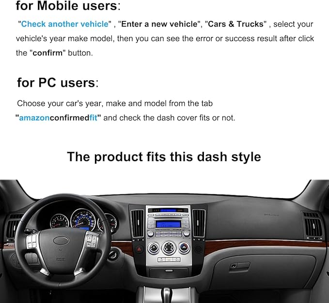 Dash Cover Mat Custom Fit for Hyundai Veracruz Dashboard Pad Cap Carpet Protector K272 (Black)