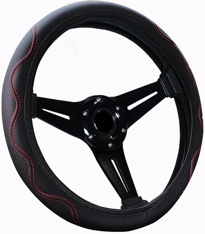 Elastic Steering Wheel Cover Universal 15 inch Steering Wheel Covers Soft Microfiber Leather Breathable Anti-Slip Durable Car Accessories Fit for Suvs, Vans, Trucks - Red