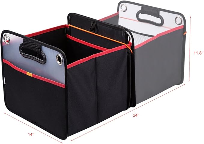 Car Trunk Organizer, Collapsible Auto Trunk Organizer Storage, Portable Grocery Cargo Container with Two Large Compartments for SUV, Vehicle, Truck, Home and Office