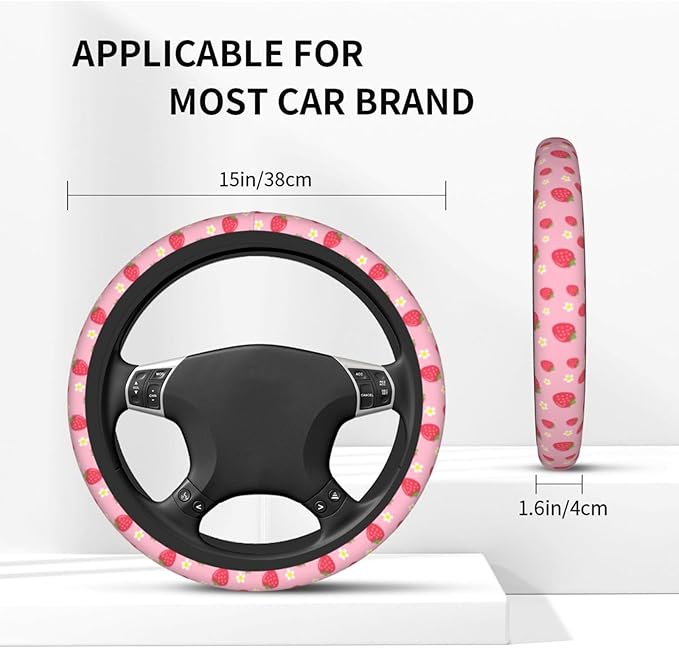Strawberry Steering Wheel Cover Universal 14.5-15 Inch Car Wheel Protector Anti-Slip Car Steering Wheel Accessories for Women Girls