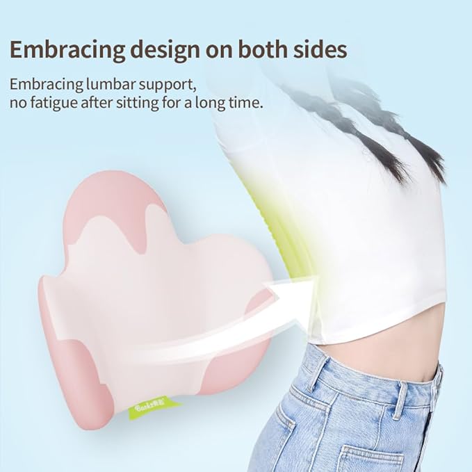 Lumbar Support Pillow for Office Chair, Car Back Support with Memory Foam, Support for Lower Back Pain Relief Lumbar Pillows, Ergonomic Back Cushion for Desk Chair, Sofa, Bed, Car Seat (Pink/White)