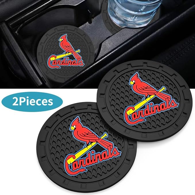 Silicone Cardinals Car Cup Holder Coasters,Baseball Fans Car Coasters for St. Louis Cardinals Fans, Non-Slip Universal Fit Cup Holder Insert