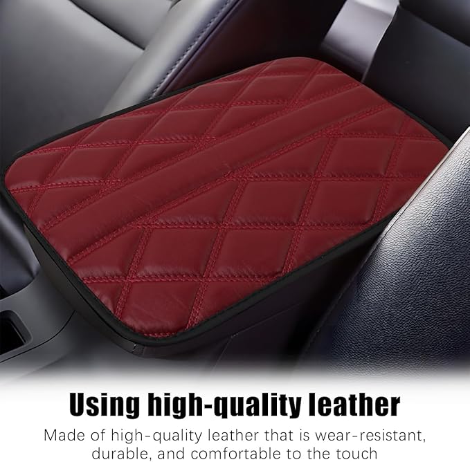 Car Center Console Cushion Pad, Leather Waterproof Vehicle Armrest Seat Box Cover, Comfortable Automotive Interior Arm Rest Protector Accessories, Universal for SUV, Sedan, Truck (Wine Red)