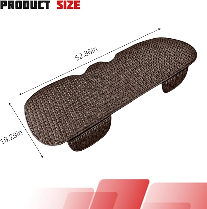 Car Back Seat Cover, Long Bottom Vehicle Rear Seat Protector with Storage Pockets, Breathable Linen Automotive Backseat Bench Cushion Pad Accessories, Universal for SUV Trucks (Coffee)