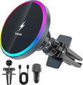 Lecork for Magsafe Car Mount Charger with Cigarette Lighter Adapter, 15W Air Vent Magnetic Wireles Car Mount Charger for iPhone 16 Pro, Car Phone Holder for iPhone 16 15 14 13 12, Zinc Alloy, Black