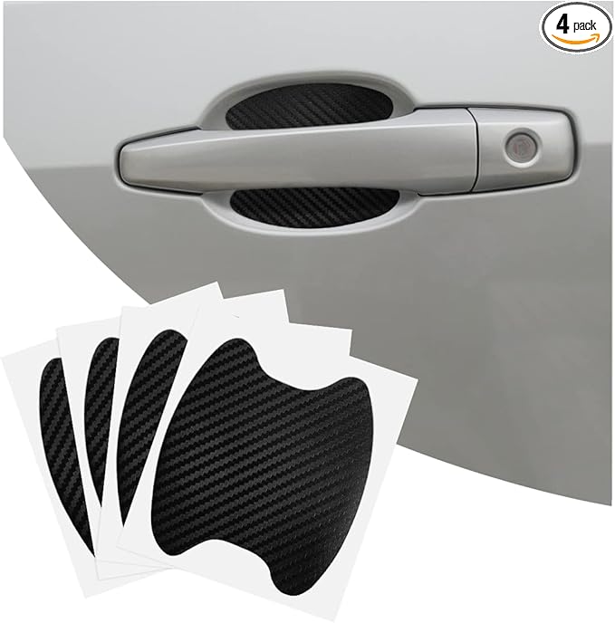 4PCS Car Handle Cup Stickers, Carbon Fiber Scratch Auto Door Protective Film, Non-Marking Car Bowl Protector, Universal Paint Cover Guard for Most Cars, SUV, Van (Black)