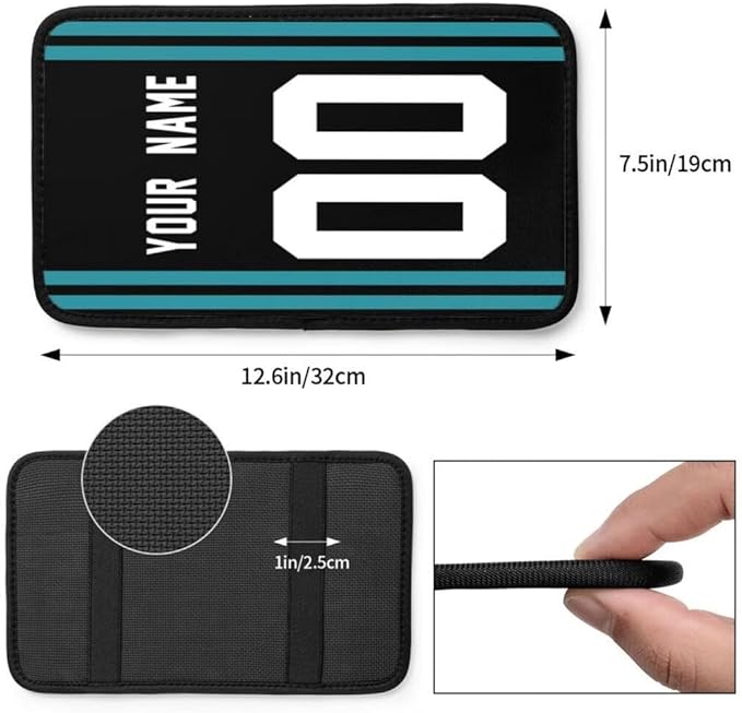 Custom Car Armrest Cover,Add Personalized Name and Number As Gifts for Loyal Football Fans,American Football Auto Center Console Pad Car handrail Box Cushion,Fit for Most Car Seat Box Cover Protector