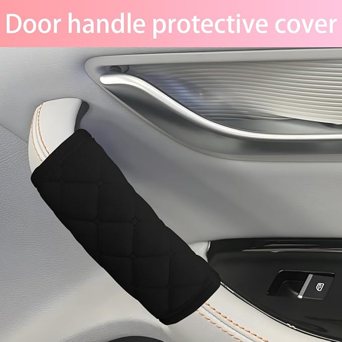 2PCS Car Grab Handle Cover, Soft Velvet Vehicle Door Pull Handle Protector, Anti-Scratch Automotive Interior Grip Gloves Decoration Accessories, Universal for SUV, Sedan, Truck (Black)