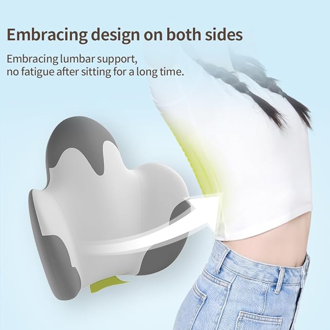 Lumbar Support Pillow for Office Chair, Car Back Support with Memory Foam, Support for Lower Back Pain Relief Lumbar Pillows, Ergonomic Back Cushion for Desk Chair, Sofa, Bed, Car Seat (Grey/White)
