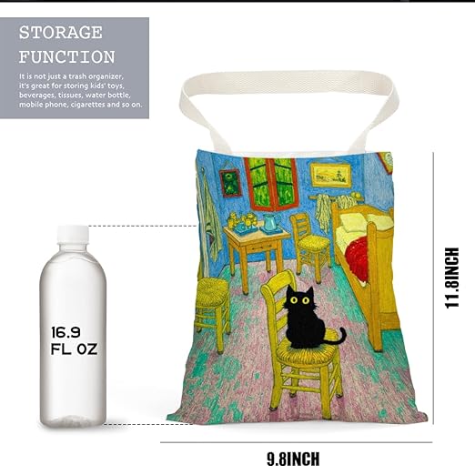 Pykfrhh Black Cat Car Trash Bag, Car Trash Bag Hanging, Funny Waterproof Cars Back Seat Hanging Organizer and Storage Trash Bags for Vehicle Travelling Camping