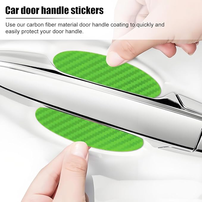 Car Door Handle Cup Scratch Protector, 4PCS 3D Carbon Fiber Vehicle Handle Bowl Sticker, Automotive Exterior Door Cup Protection Decal, Universal for SUV Caravan Automobile (Green)