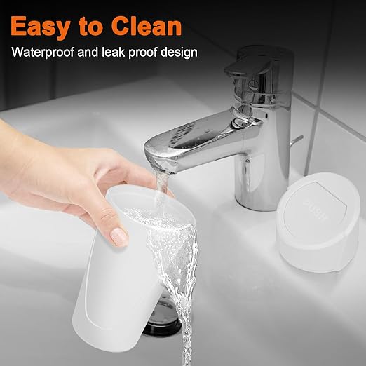 Kincown Car Trash Can, 2 Packs Mini Car Trash Bin with Lid, Leakproof Cup Holder Car Garbage Can with 60 Trash Bags, Vehicle Front Back Seat Organizers and Storage for Car, Home, Office, White