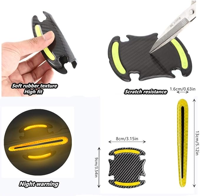 8pcs Universal Carbon Fiber Texture car Door Handle Scratch Protector Door Handle Cover car Handle Protector car Door Protector car Reflective Stickers(Yellow)