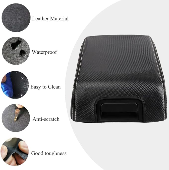 XITER 1PC Leather Center Console Armrest Box Cover Waterproof Cushion Pad for F150 2004-2008 Not Fit Jump Seat Console(Carbon Fiber)