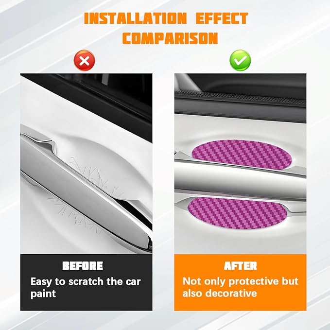 Car Door Handle Cup Protector, 4PCS Carbon Fiber Anti-Scratch Vehicle Door Handle Bowl Sticker, Self-Adhesive Automotive Paint Protective Film, Universal for SUV RV Truck (Lotus Root Pink)