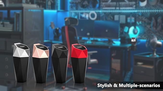 Ginsco Car Trash Can Cup Holder, 2 Pack Mini Trash Can with Lid, Car Accessories for Interior, Leakproof Small Trash Cup for Home with Additional 2 ABS Hooks and 90pcs Trash Bags Black