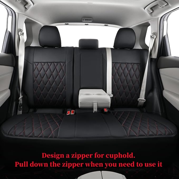 coverdream Full Set Custom Fit Rogue Car Seat Covers for Nissan Rogue Hybrid,Sport 2020 2021 2022,Full Coverage Leather Seat Protector(Black/Red)