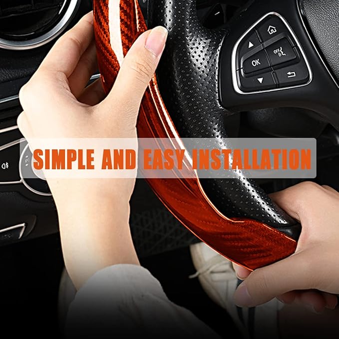 Car Steering Wheel Cover, 2PCS Segmented Steering Wheel Protector, Carbon Fiber Anti-Slip and Durable Car Accessory, Universal Fit for Most Cars (Carbon Fiber Orange)
