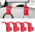 4PCS Car Seat Headrest Hook, Automotive Back Seat Storage Holder Hanger, Vehicle Interior Backseat Organizer Hanging Hook for Purse Handbag Grocery Bags, Universal Fit (Red)