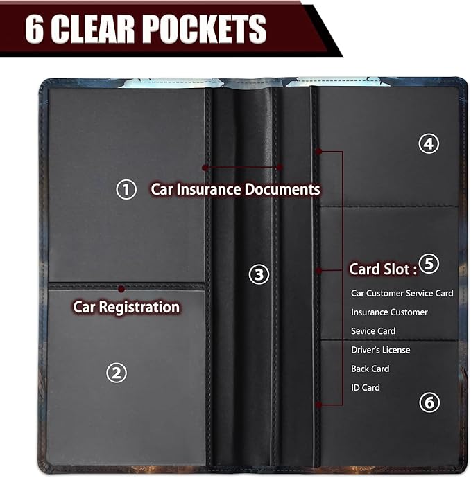 Yuxcfhjfe Car Registration and Insurance Holder, PU Leather Auto Document Holder for Men&Women, Vehicle Glove Box Compartment Organizer with Magnetic Shut for Driver's License, Silver Dragon Pattern
