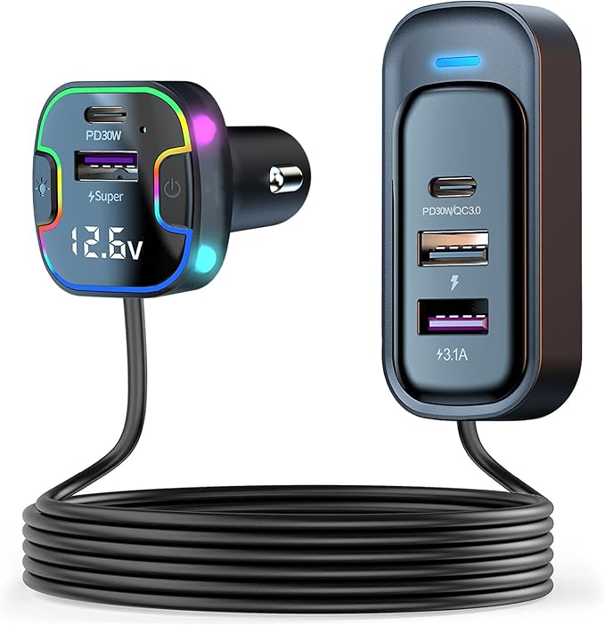 USB C Multi Port Fast Car Charger, PD30W/QC3.0 120W Cigarette Lighter Charger with /5ft Cable Compatible with iPhone 16/15 Pro