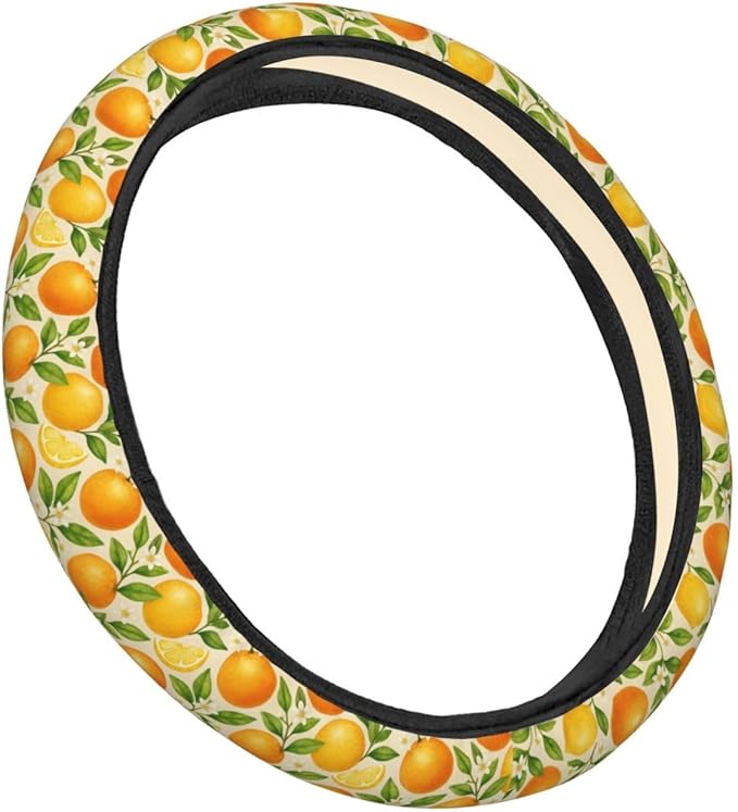 FeHuew Watercolor Oranges Leaves Steering Wheel Cover for Women, Girls 15 inch Universal Auto Car Anti Slip Wrap Steering Wheel Covers Fit for Vehicles, Truck, SUV