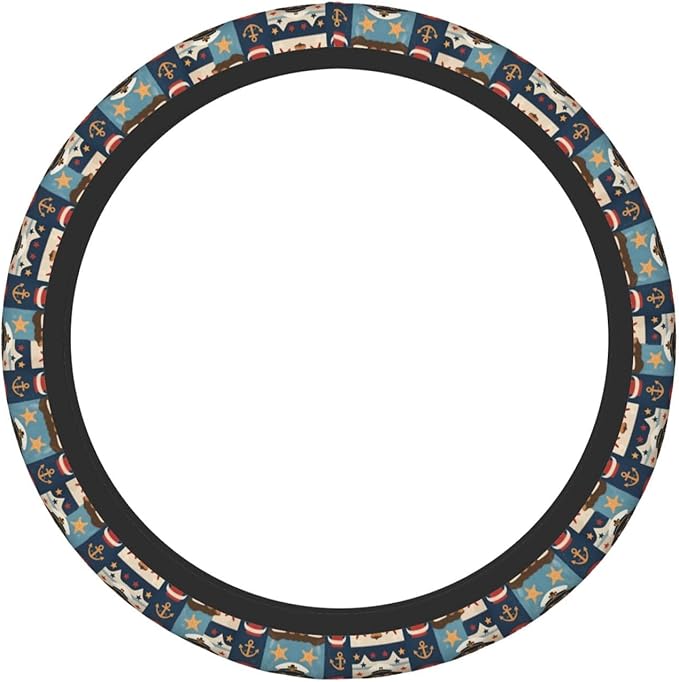 Dachshunds?Sailors Nautical Dog Pattern Car Steering Wheel Cover, 15 Inch Steering Wheel Cover Stylish Decor for Most Cars