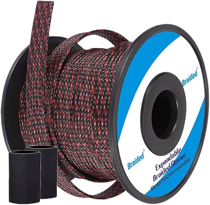 100ft - 3/4 Inch Cable Management Sleeve Protector,Wire Loom PET Expandable Wire Sleeving for Office TV Computer Home Theater Engine Bay Cord Organizer,Protect Cables from Pet Cat Dog Chewing,BlackRed