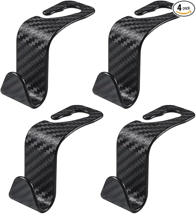 4 PCS Car Seat Headrest Hooks, Auto Backseat Organizer Hanger Holder, Vehicle Seat Back Storage Hooks for Purse Coat Umbrella Grocery Bag Handbag, Interior Car Accessories (Carbon Fiber)
