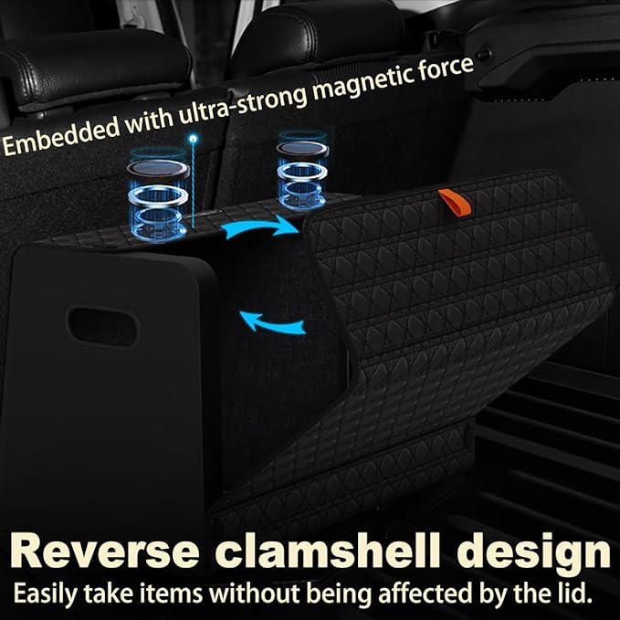 XDV Trunk Organizers, Car Organizers, Storage Solutions, and Car Storage Organizers for SUVs, Sedans, Back Seats, and Luxury Vehicles with Lid, Leather, Small, Large (Black, L)
