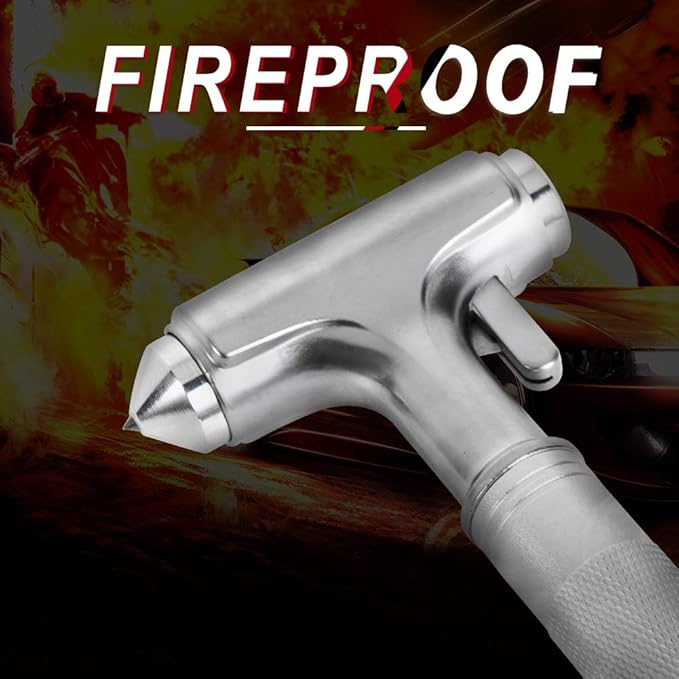 MOTORBUDDY Car Safety Hammer, Fireproof Metal Emergency Escape Hammer with Hard Alloy Head Window Breaker and Seat Belt Cutter, Aluminium Alloy Emergency Escape Tool for Car Accidents