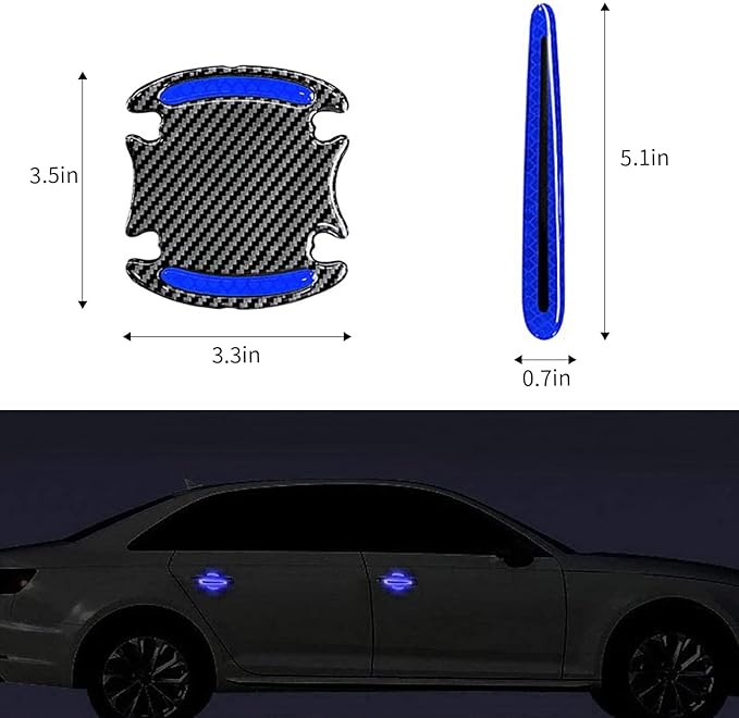 Car Door Handle Protector Reflective Sticker Universal Auto Carbon Fiber Door Handle Anti Scratch Cover Guard 8PCS Blue