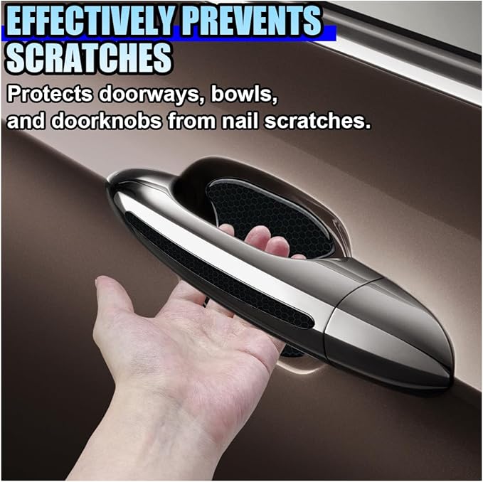 8PCS Car Door Handle Bowl Sticker, Reflective Anti-Scratch Auto Door Handle Cup Protector, Self-Adhesive Door Side Handle Paint Protective Film, Universal Vehicle Decoration Accessory (Black)