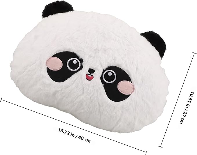 Car Lumbar Support Pillow with Cute Cartoon Panda Design, Round Plush Back Cushion for Driver and Passenger Seat, Soft Rabbit Hair Embroidered Lower Back Rest for Office