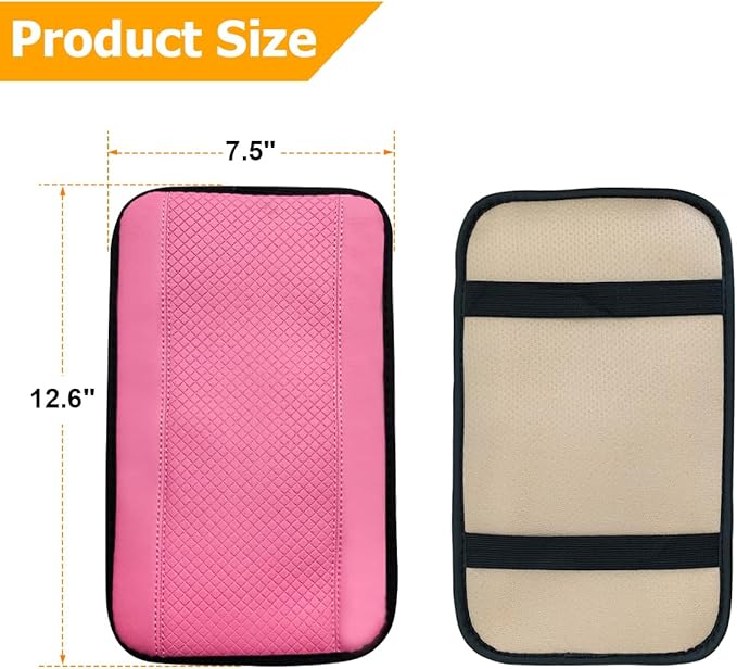 Armrest Pad for Car, PU Leather Auto Center Console Cushion Mat, Four Seasons Automotive Armrest Seat Box Cover, Universal Vehicle Interior Accessories for SUV, Truck, Van (Pink)