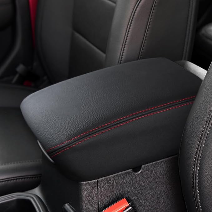 DEYTOP Center Console Cover for Jeep Wrangler JL JLU 2026 2018-2025 Armrest Cover for Jeep Gladiator JT 2020-2026 Car Cushion Protector Pad for JL&JT (NOT for JK/JKU)(Black with Red Stitches)