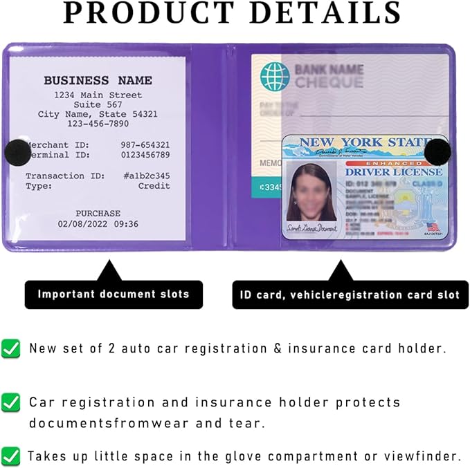 4 PCS Car Registration and Insurance Holder, 10.6''×4.8'' Essential Auto Card Glove Box Organizer with Closure, Vehicle Interior Accessories Perfect for Documents, Cards