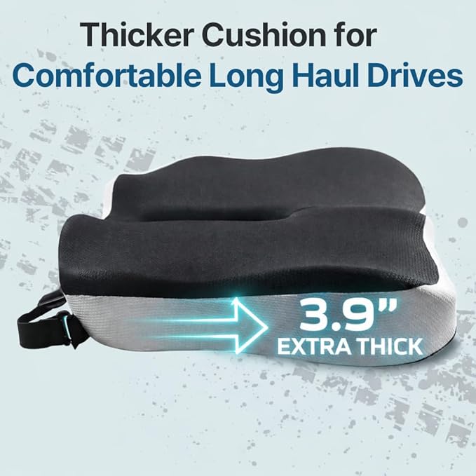 Large Truck Seat Cushion for Drivers – Ergonomic 18.5" Wide Memory Foam Seat Pad with Breathable Mesh, Anti-Slip Base & Secure Strap – Driving Seat Cushion for Truck Driver Comfort on Long Hauls