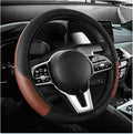 Car Steering Wheel Cover, 15 Inch Carbon Fiber Elastic Vehicle Steering Wheel Protector, Breathable Leather Auto Wheel Covers for Women Men, Interior Car Accessories (Black & Coffee, AD)