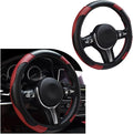 Car Steering Wheel Cover, 15 Inch Leather Breathable Auto Steering Wheel Protector, Comfortable Non-Slip Vehicle Steering Wheel Covers, Universal Interior Car Accessories (Wine Red)