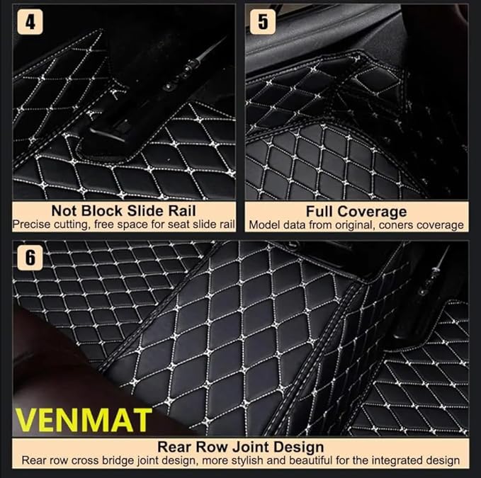 Custom Luxury Leather Black Car Floor Mats Upgrade Your Car's Interior All-Weather Protection for Cars, SUVs, Trucks Compatible with Automotive Mats (Black)